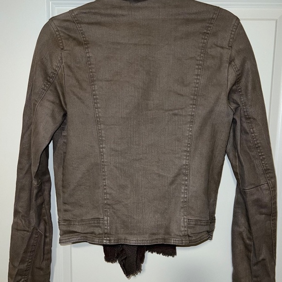 Free People Drape Front Coated Moto Jacket Denim - Picture 3 of 6